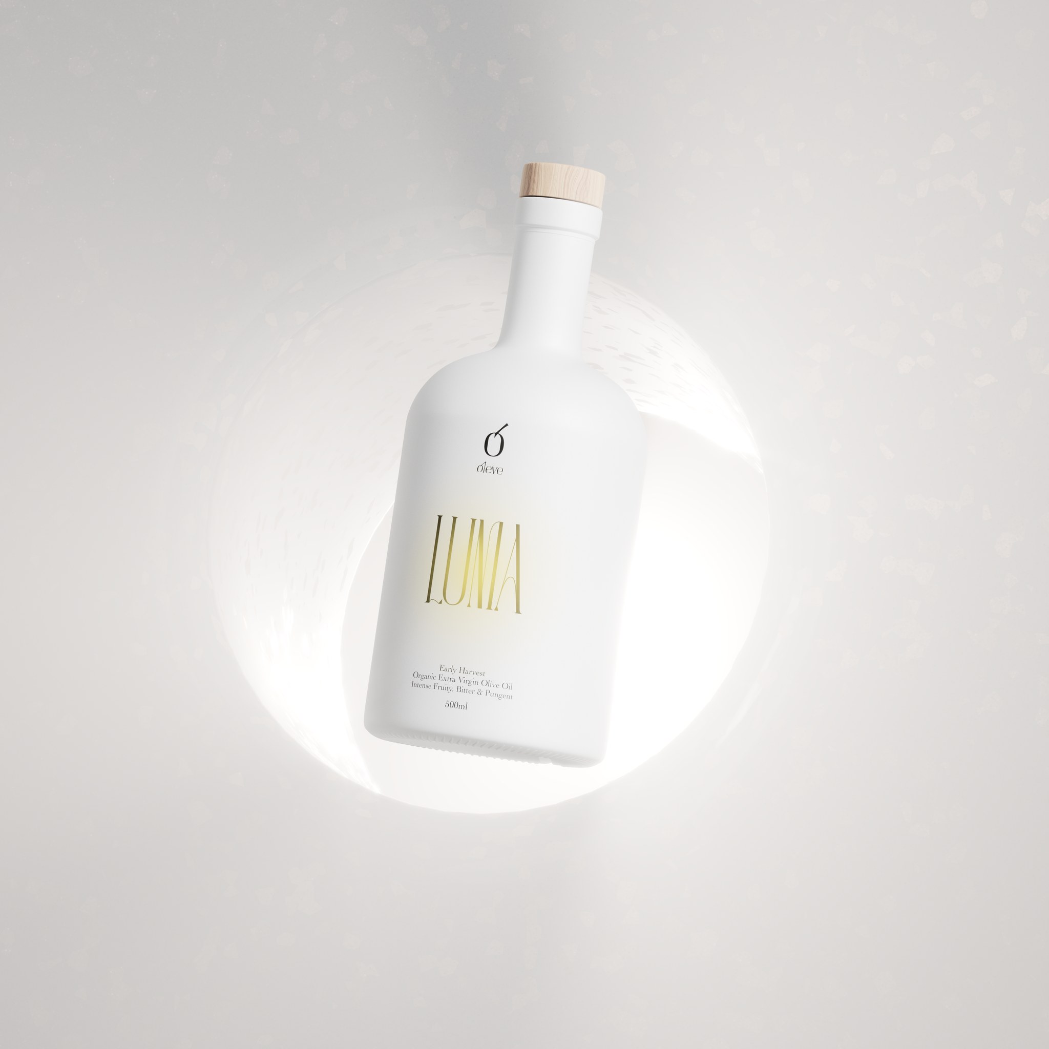 A bottle of Ol-eve LUMA in soft white light