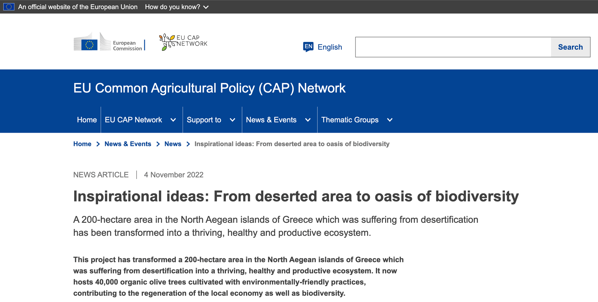 EU CAP Network news article of 4 November 2022, Inspirational ideas: From deserted area to oasis of biodiversity