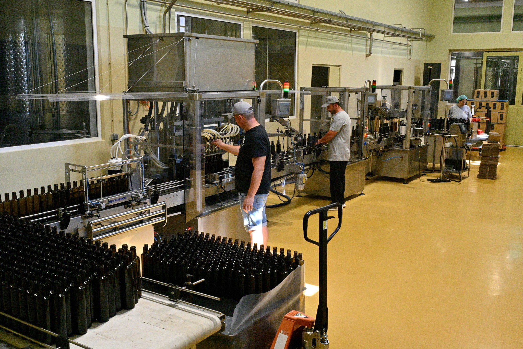 The team at work on the bottling line